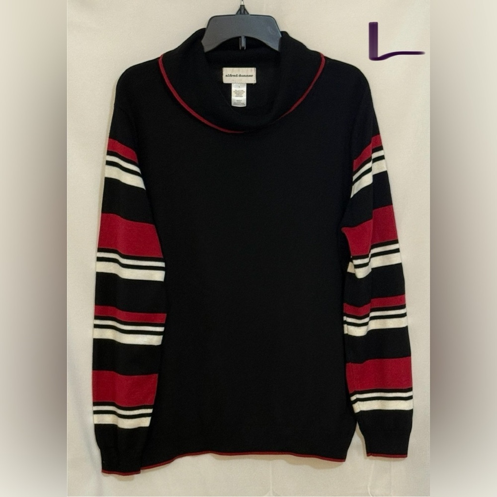 Alfred Dunner Black Sweater with Red and White Stripes